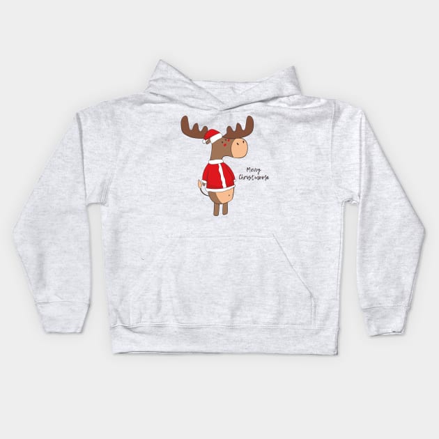 Merry Christmoose, Funny Cute Christmas Moose Kids Hoodie by Dreamy Panda Designs